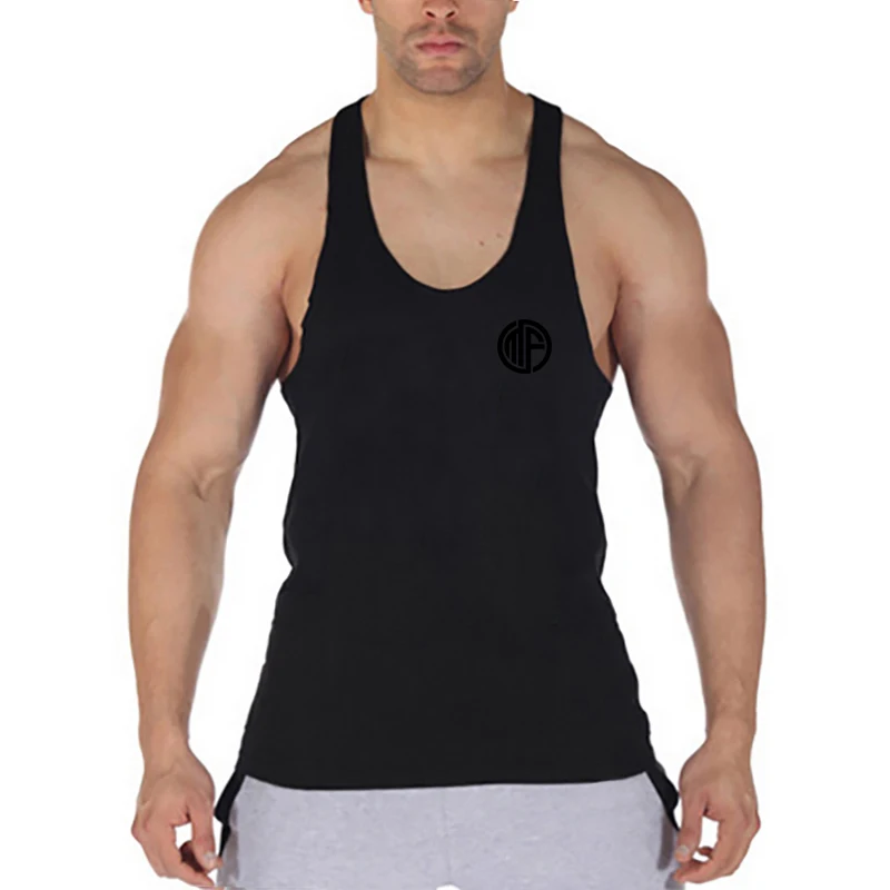 

Men Fitness Fashion Suspenders T-shirt Summer Cotton Sweat-Absorb Breathable Print Cool Gym Bodybuilding Training Sport Tank Top