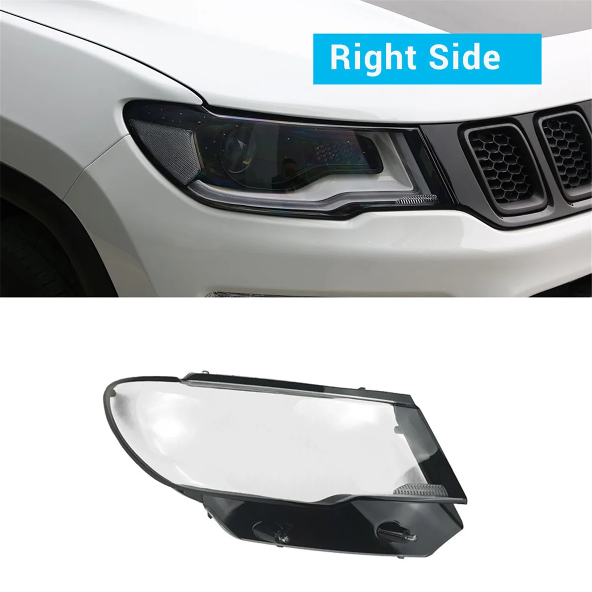 Right Car Headlight Lens Cover Light Lamp Lampshade Transparent Front Light Shell for Compass 2017 2018 2019