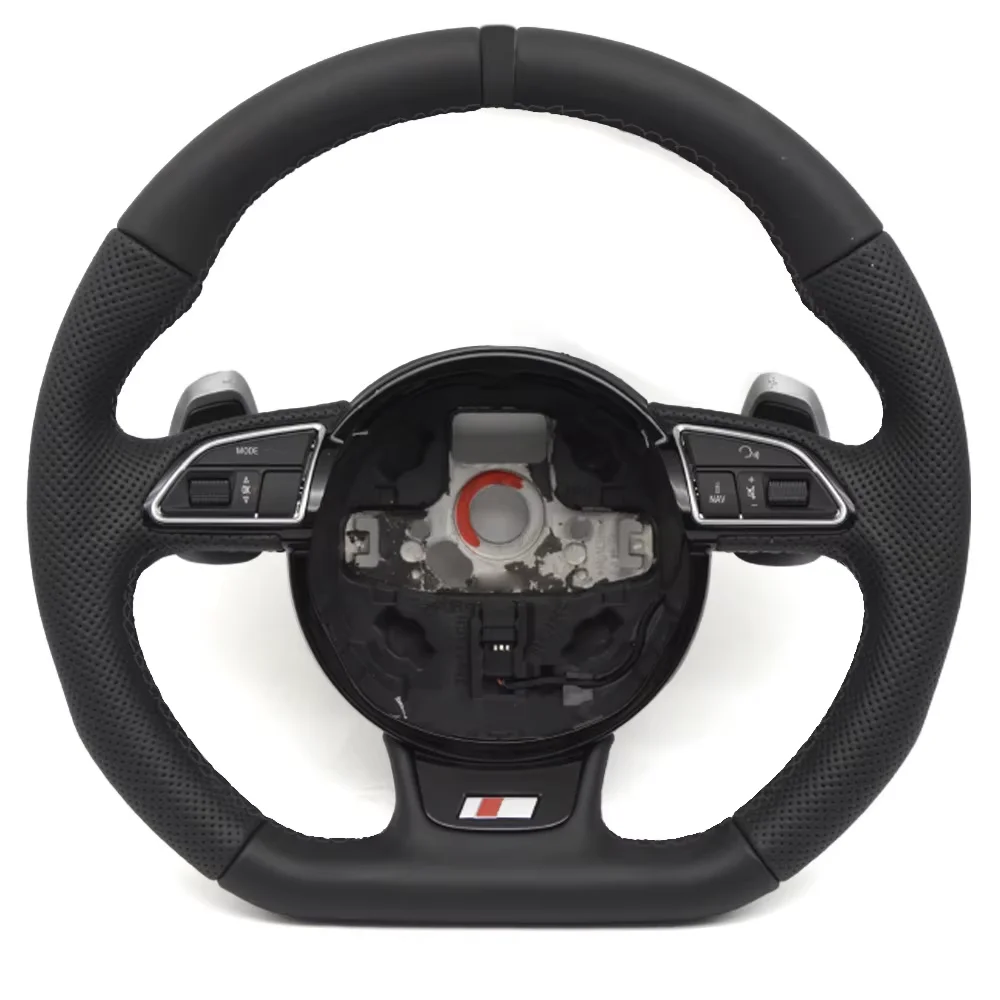 

For Audi A3 A4 A5 A6 A7 Q3 Q5 Q7 Punched Leather MultiFunction Steering Wheel S /RS Logo Shift Paddles Assembly