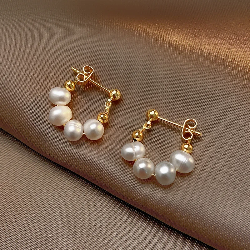 

Real 925 Sterling Silver Irregular Pearl Bead Stud Earrings For Women Party Classic Fine Jewelry Light Luxury Accessories