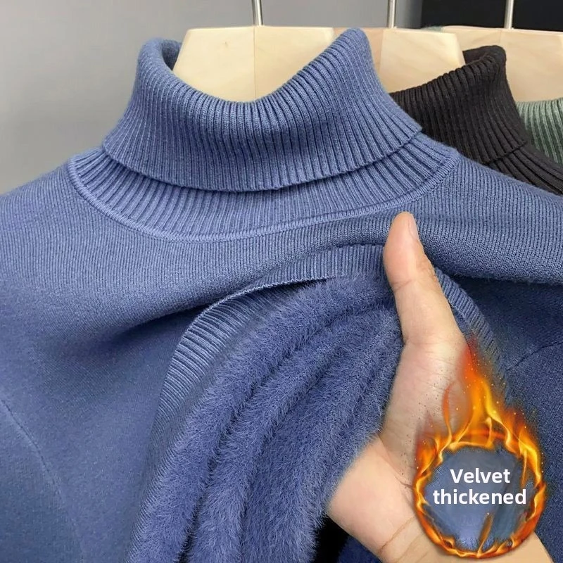 الشتاء سترة الرجال زائد المخملية سميكة التلبيب الرقبة محبوك البلوزات بلون سميكة القاع عادية الدافئة البلوز L-5XL #4