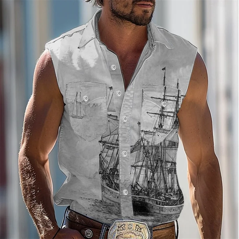 

Hawaiian Men's Sleeveless Shirt Casual Wear Breathable 3D Printed Vintage Street Fashion Summer Top