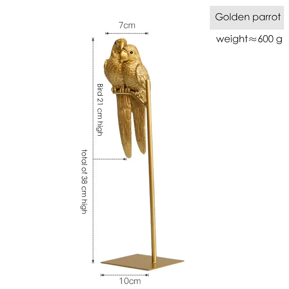 Nordic Gold Sculpture Crafts Home Deocr Resin Desktop Decoration Parrot Statue Miniature Figurines Simulated Animal