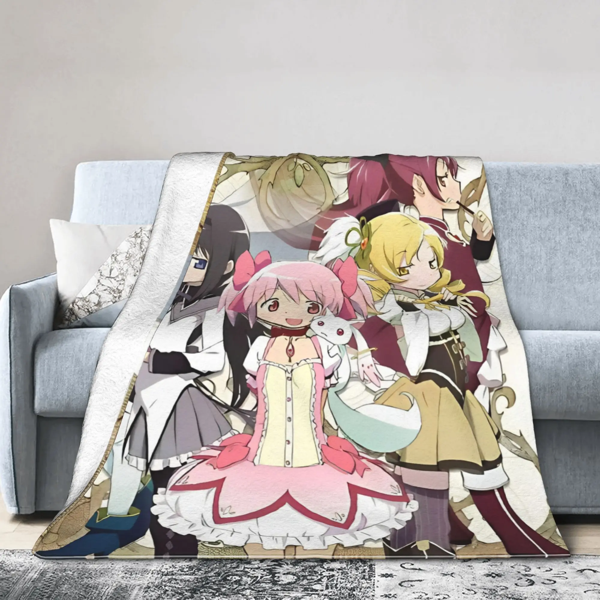 Kyubey Puella Magi Madoka Magica Cute  Fleece Blankets Anime Funny Throw Blankets for  Sofa Bedding Lounge Plush Thin Quilt,