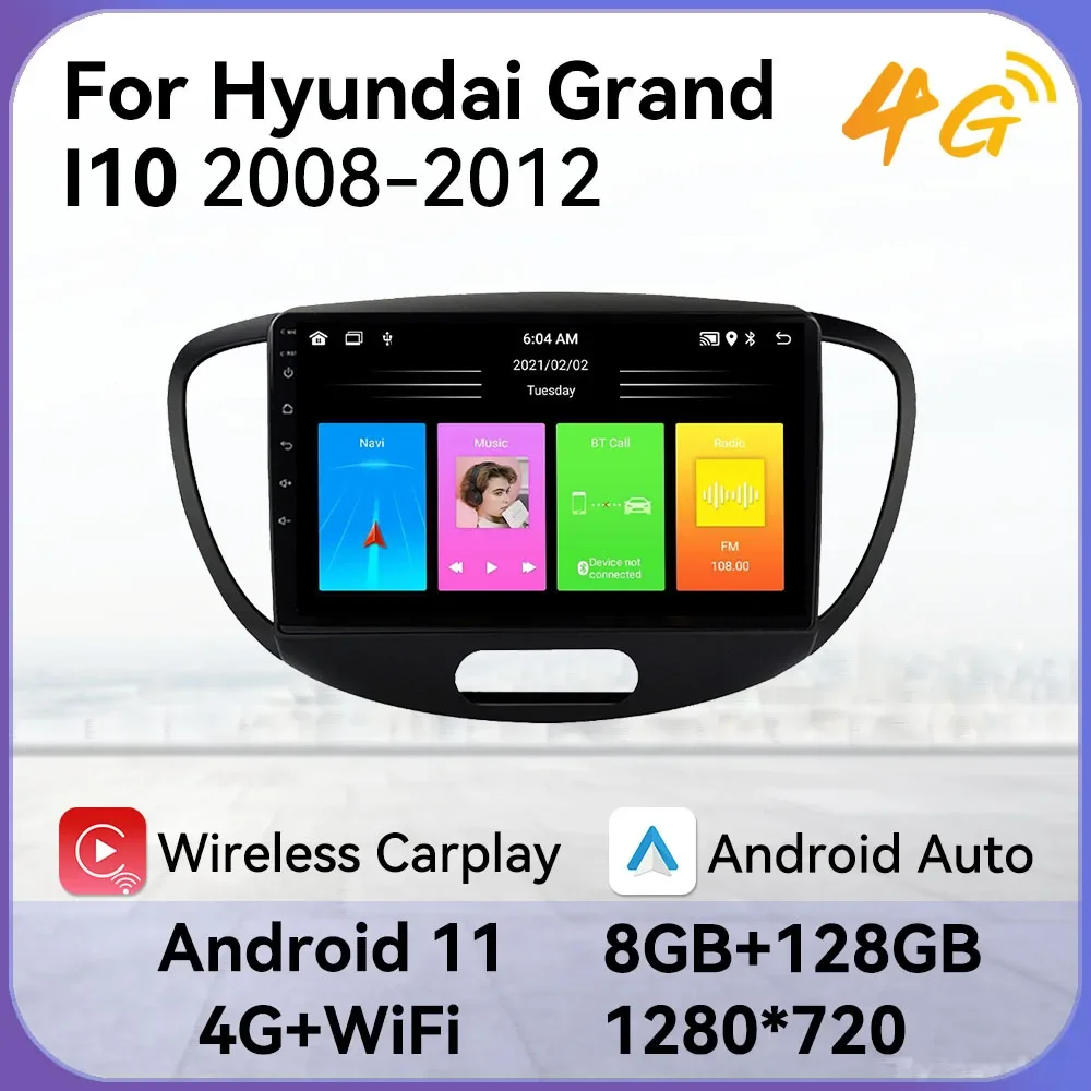 

Автомобильное радио с экраном для Hyundai Grand I10 2008-2012 2 Din Android Автомобильная стереосистема GPS-навигация Мультимедийный видеоплеер Головное устройство