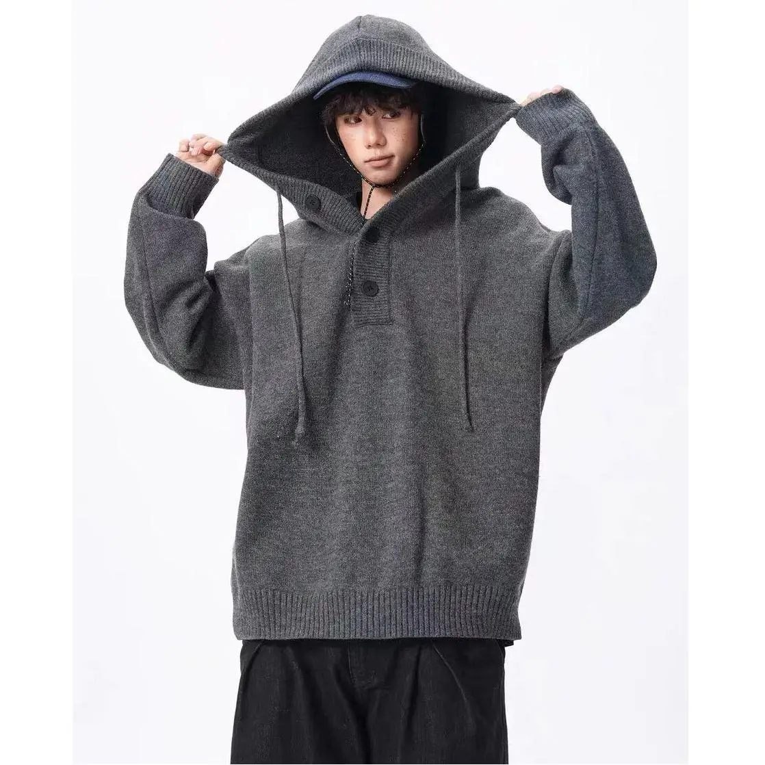 

Американский ретро-свитер с капюшоном, свободный, уютный, из мягкого полиэстера, с длинными рукавами, зимняя модная верхняя одежда для молодежи