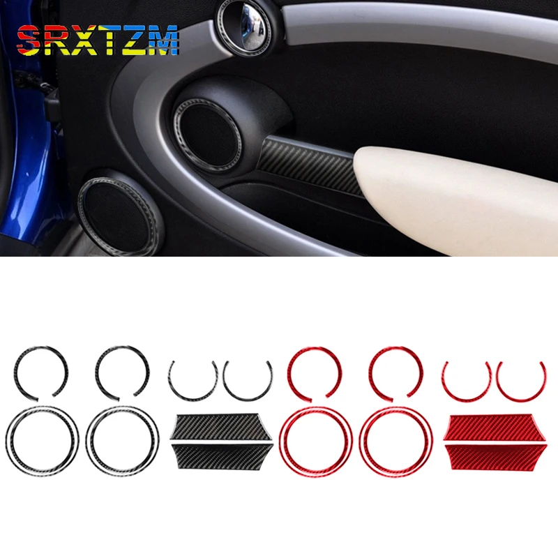 Carbon Fiber Door Audio Speaker Ring Sticker Loudspeaker Cover Handle Bowl Frame Trim For BMW MINI Cooper R55 R56 R57 2007-2010