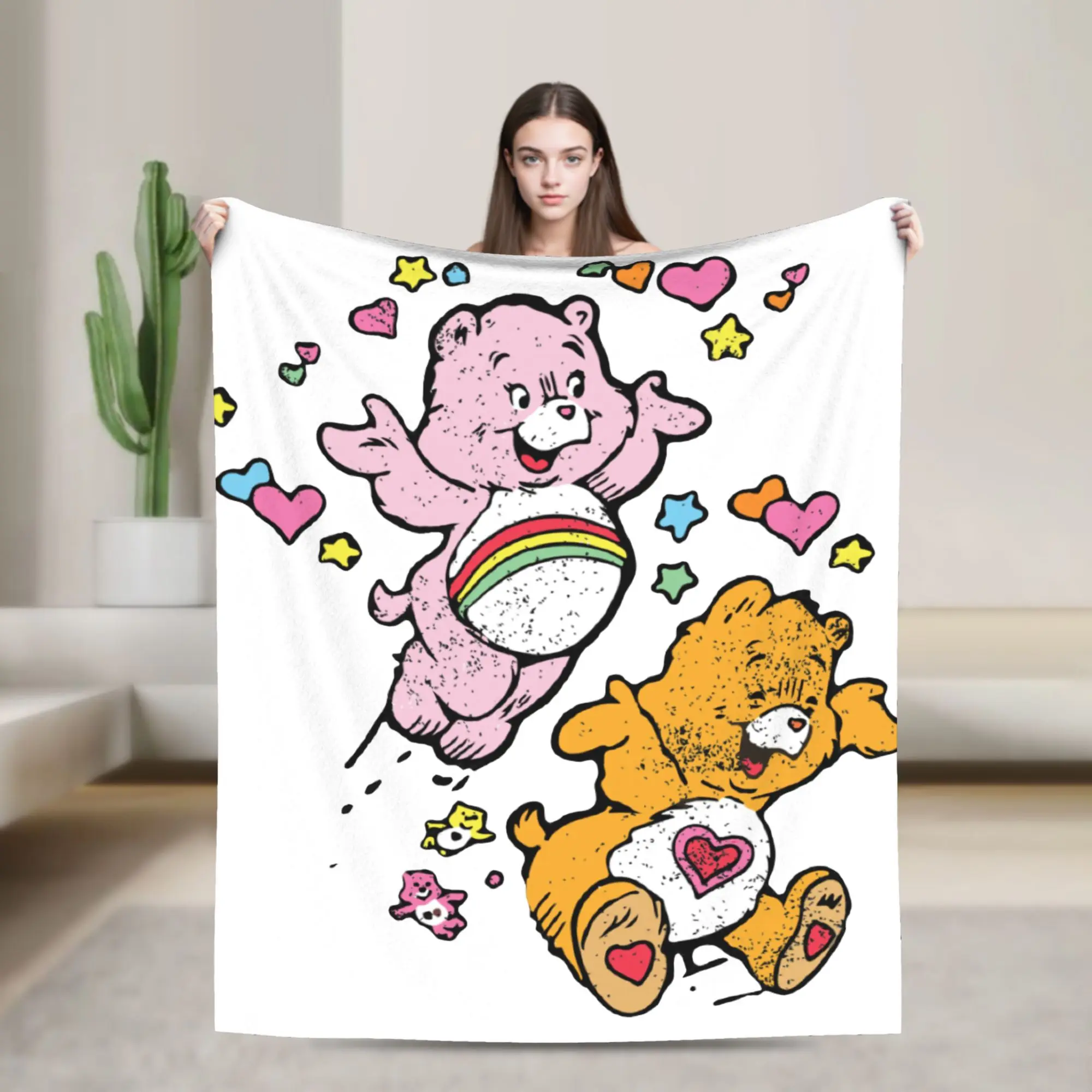 Manta Vintage de los años 80 con diseño de estrellas del arco iris, manta cálida impresionante de lana con osos para el cuidado del Brite del arco iris, para el hogar, restaurante, invierno