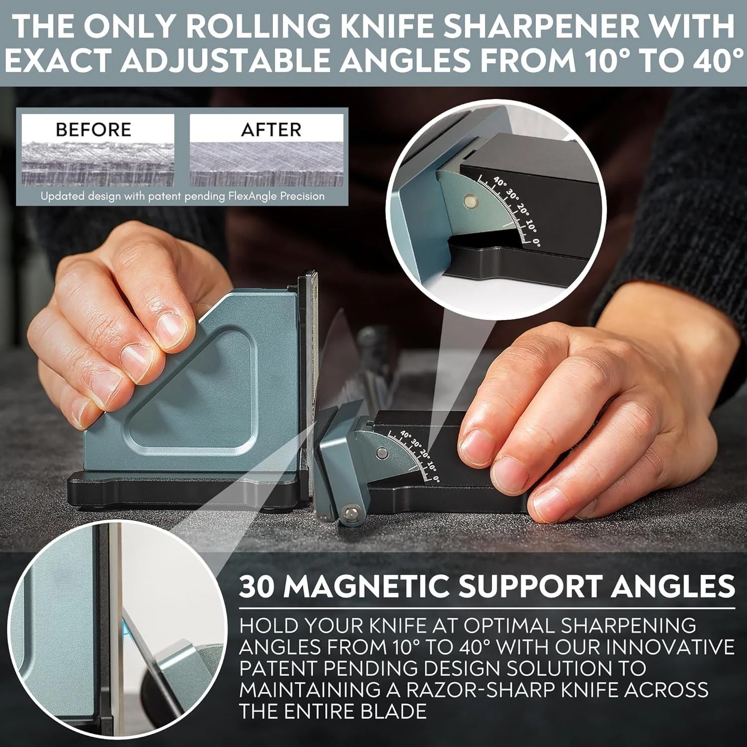 

Rolling Knife Sharpener with Adjustable 10° to 40° Options and Adjustable Grinding Height, Knife Sharpener Kit