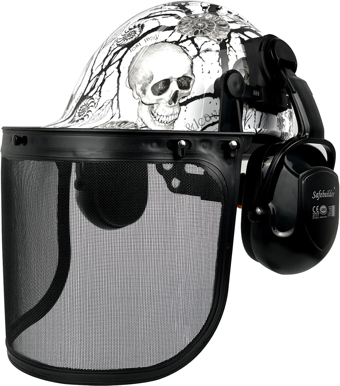 

Каска для лесозаготовительных работ 3-в-1 с защитным лицевым щитком, наушниками и защитой слуха — сертифицированная по ANSI Z89.1 и OSHA защитная каска