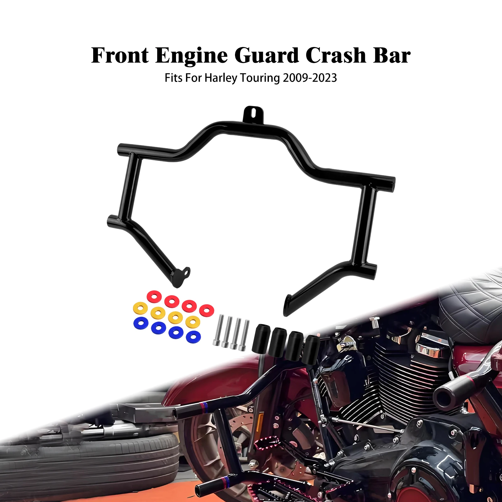 

Motorcycle Engine Guard Front Crash Bar With Washer For Harley Touring Road Electra Street Glide FLHR 09-2024 Highway Protector