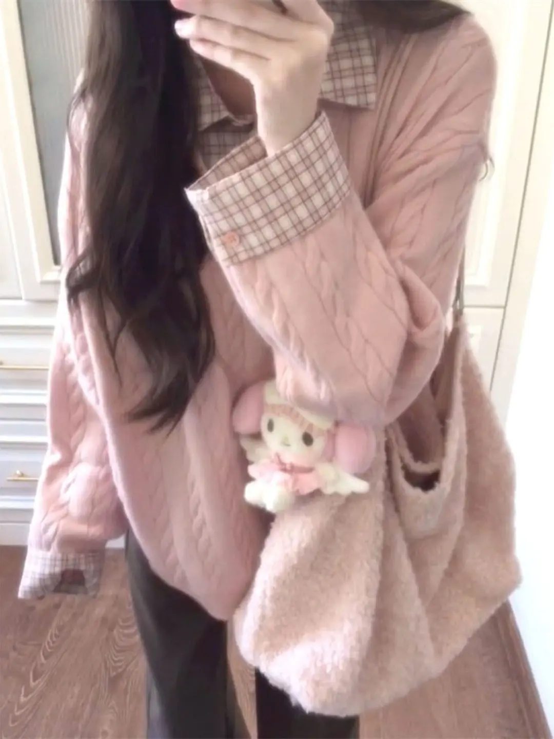 한국 슬레 티엔드 칼라 트위스트 스웨터 여성용 초겨울 패치워크 이너 니트 탑 소녀용 보온