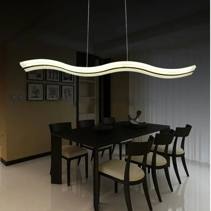 Wave Acrylic LED Lighting Dining Room Exihibition De Pendant for Kitchen Adjust Hanging Wire with Black Line Daily Luminary