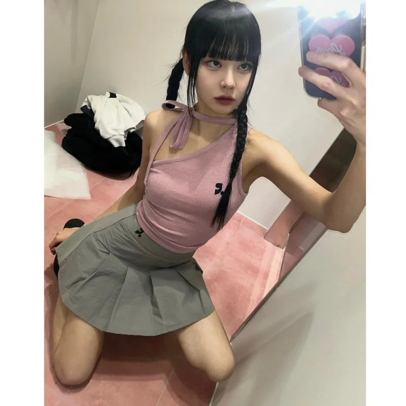 

South Korea Letter Printed Pleated Skirt With Safety Pants Fashion Academy Style Casual Versatile Short Skirt With Underpants