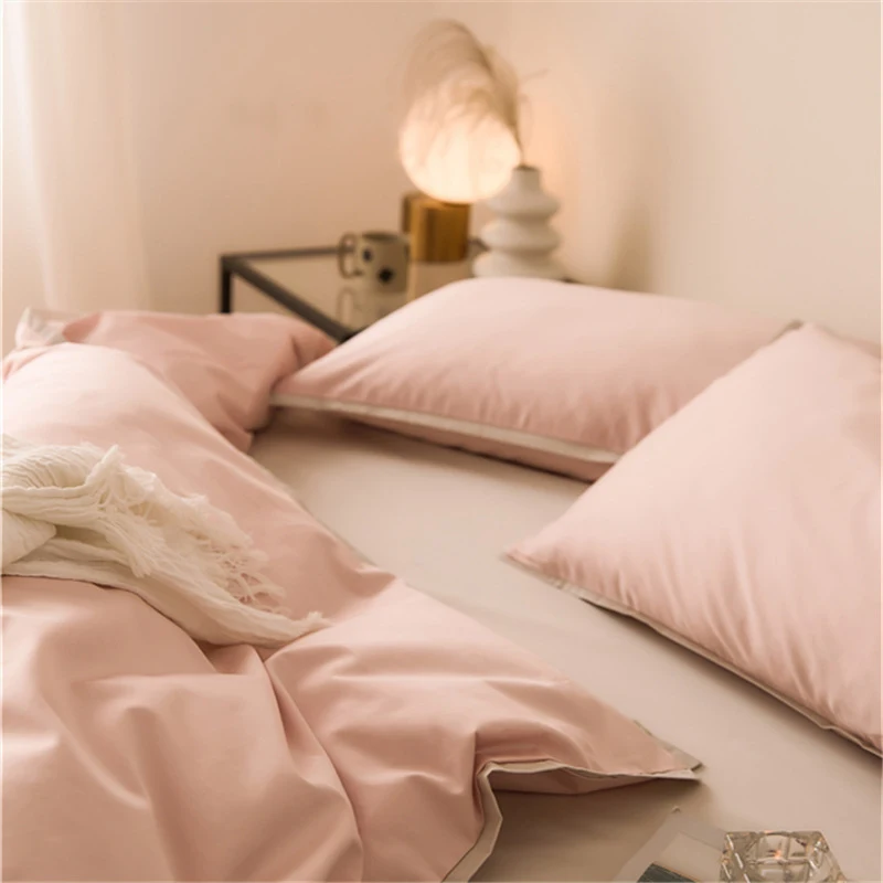 2024 new four-piece bedding light luxury cotton double household bed sheet quilt cover embroidered little bee bedding pink gray