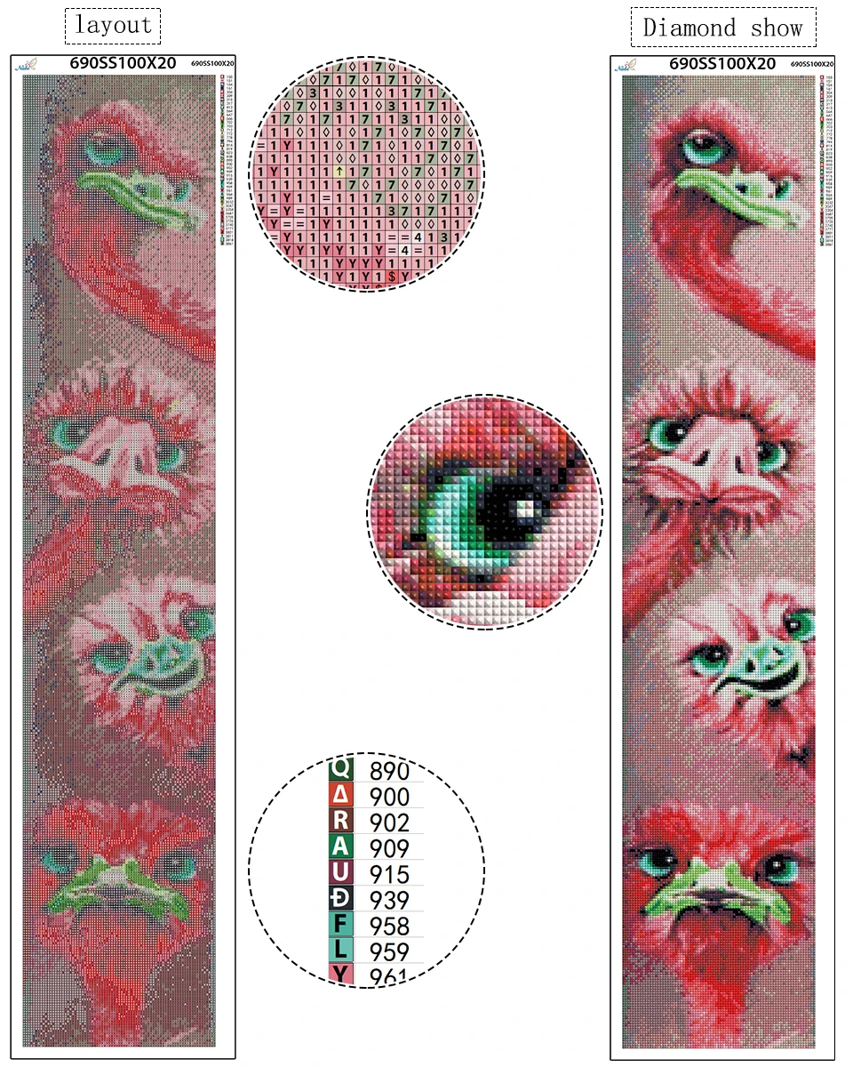 5D DIY Diamond Painting Full Square/Round Ostrich Diamond Art Mosaic Animal Picture Embroidery Rhinestone Home Decor