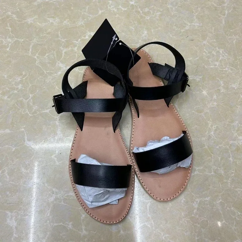 2024 New Women Summer Shoes Fashion Flat Heel Clip Toe Feet Roman Buckle Large Size Female Sandals Comfortable Sandalias Mujer