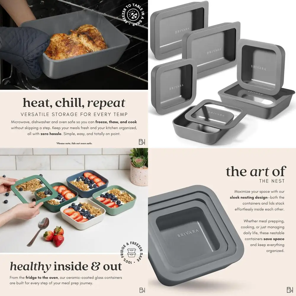 

Стеклянные контейнеры для хранения продуктов | Без BPA, многоразовые и нетоксичные | Набор для приготовления еды из 6 предметов с крышками | Удобное хранение [Smoke]