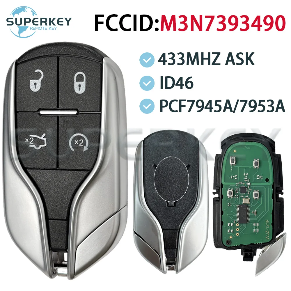 

Для Maserati Quattroporte Ghibli Levante 4 кнопки 433 МГц PCF7953 PCF7945 46 чип умный дистанционный ключ от машины M3N-7393490