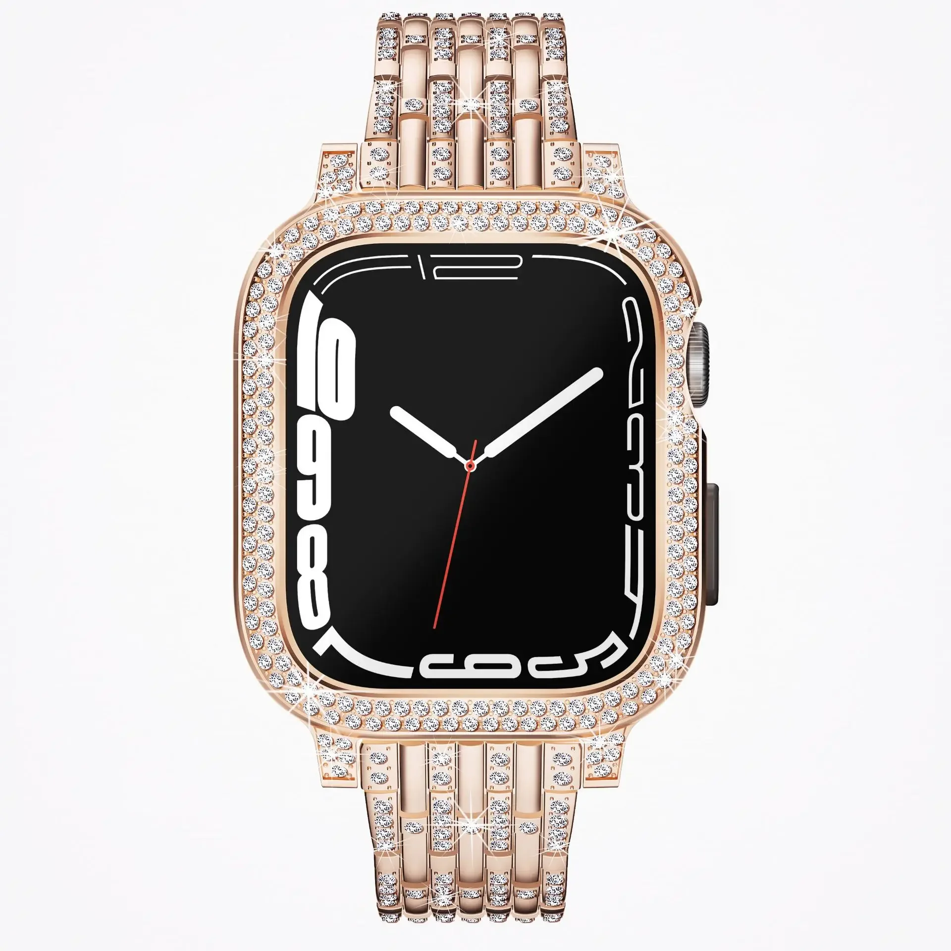 Metal Diamond Case+Strap For Apple Watch 9 8 7 Band 45mm 41mm Women Bracelet Correa iWatch 6 5 4 SE2 44mm 40mm Protective Cover