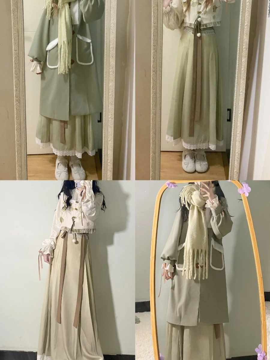 

Зимняя абрикосовая юбка Ханьфу с незначительными дефектами и ограничениями по размеру, 100% полиэстер, осень 2023