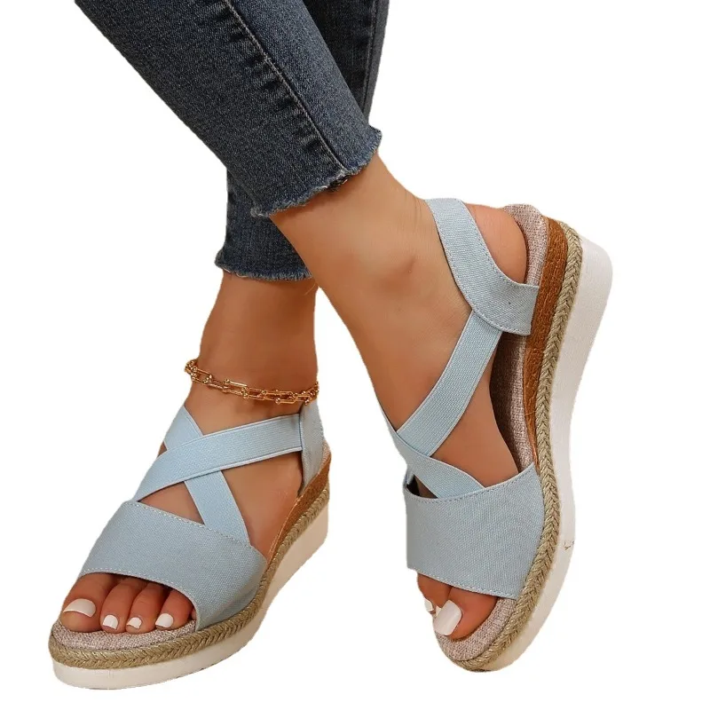 Sandalias romanas con banda elástica para mujer, zapatos de tacón medio con punta abierta, resistentes al agua, informales, gran oferta, verano, 2024