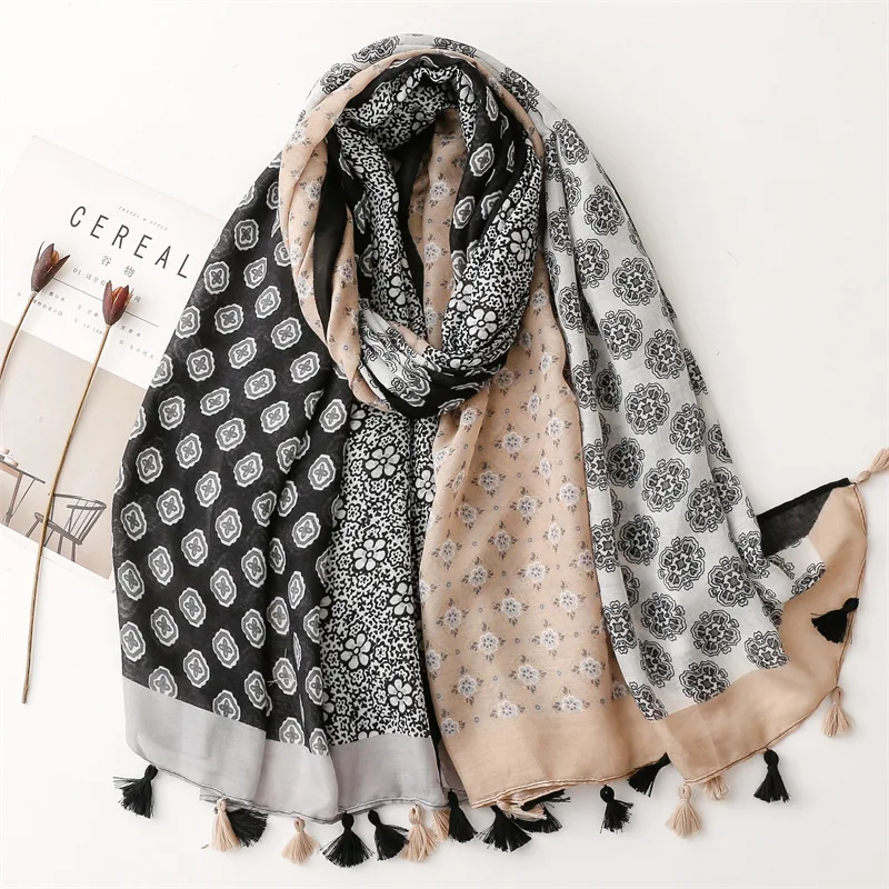 Thick Warm Cotton Scarf for Women Aztec Patchwork Floral Shawl Wraps Foulard Female Viscose 180*90cm Bufandas Soft Echarpe 2023