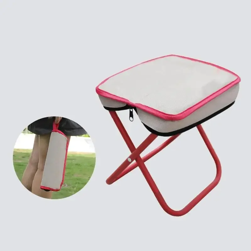 Portátil dobrável Camping Stool, cadeira de pesca ao ar livre com armazenamento dobrável, mini cadeira multifuncional de esboço de viagem