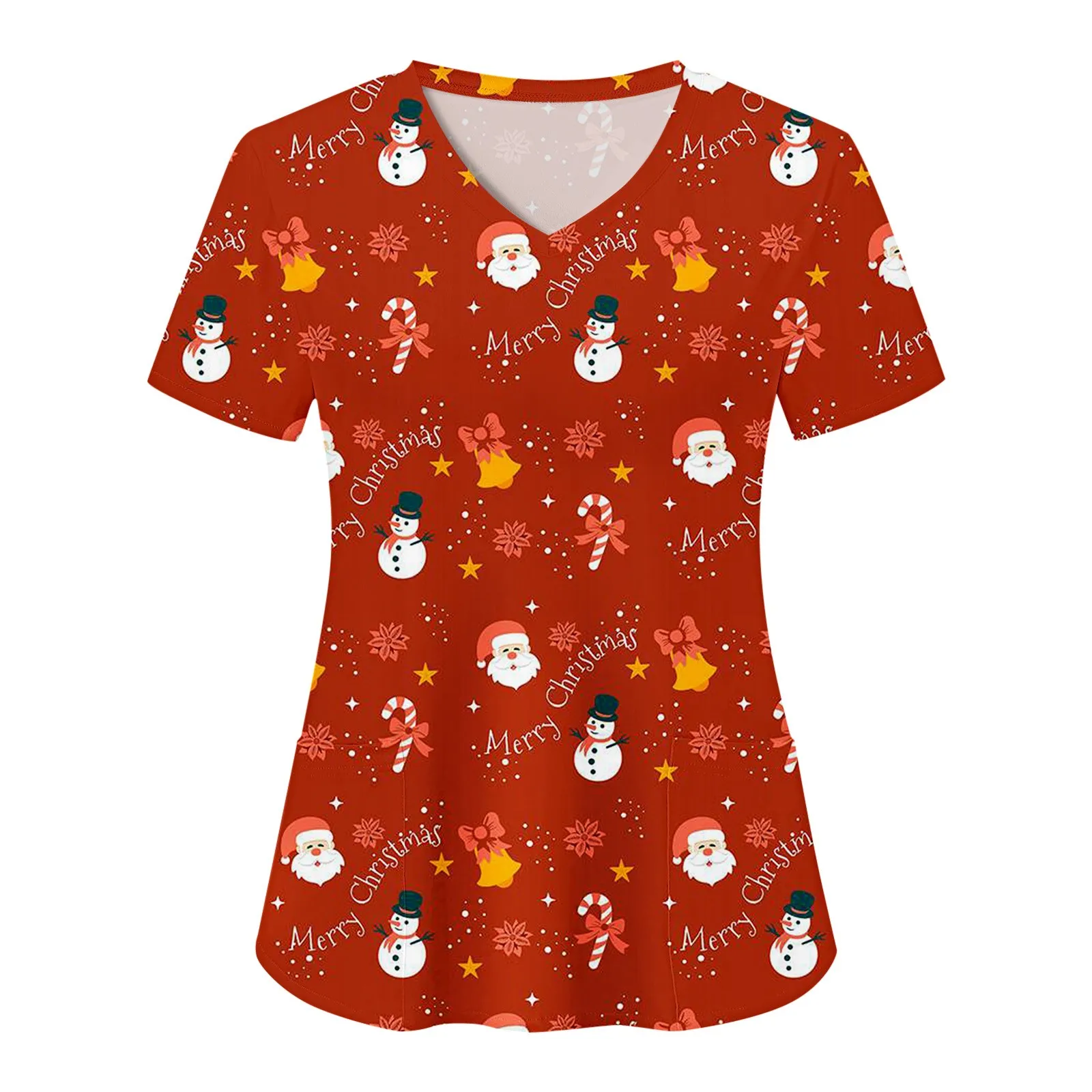 Christmas Print Nurse Uniforms Short Sleeve V Neck Womens Workwear With Pocket Working Nurse Work Wear Overalls Medical Uniforms