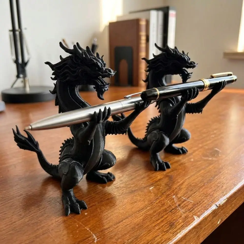 3D Printed Dragon Shaped Pen Holder Vintage Style Oriental Myth Dragon Stationery Storage Plastic Cartoon