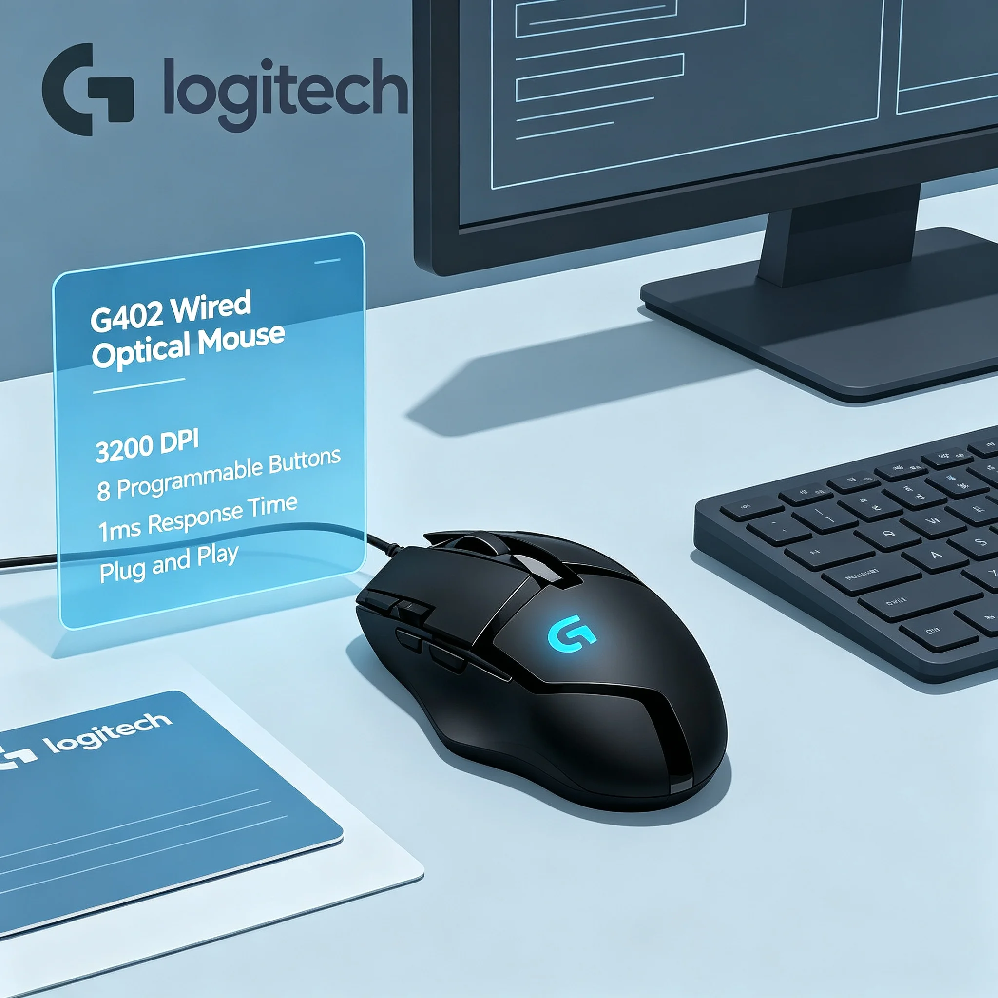 Logitech G402 Gaming Mouse Wired Hyperion Fury Optical Sensor Technology Durable Construction For PC Laptop Game Enthusiast USB