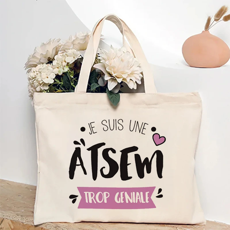French School ATSEM Appreciation Design Tote Bag - Durable Polyester Shopping Bags with French School Inspired Shoulder Bag