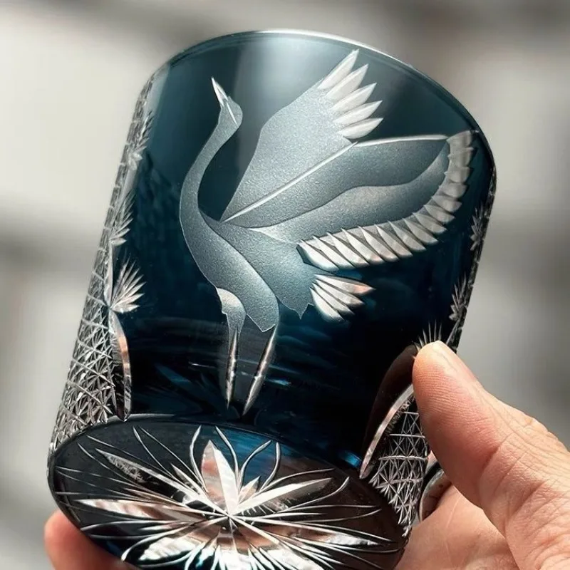 

Japanese Hand Engraving Pine Crane Edo Kiriko Crystal Whiskey Cup Work Of Art Wine Glass Brandy Snifter Sake Mug Liquor Tumbler