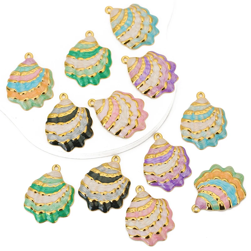 

2pcs/lot Stainless Steel Enamel Shell Big Charms for DIY Earring Necklace Bracelet Women Pendant Jewelry Making Accessories