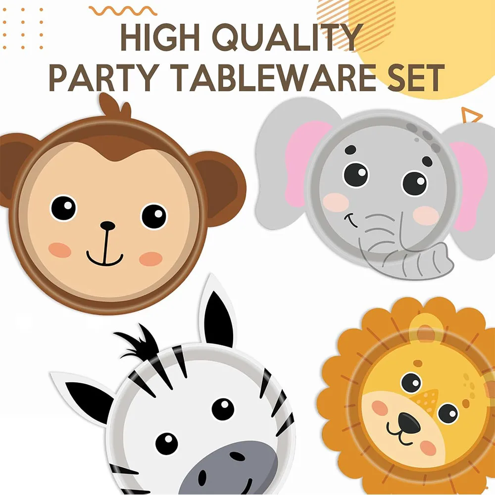24er-Pack Tierförmige Pappteller Dschungel-Jagd-Party Einweg-Teller mit Wildtier-Thema Geburtstagsparty-Zubehör Geeignet für Babyparty – Detail 3