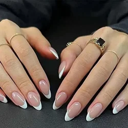 24P/set Almond Long French Fake Nails Pointed Glossy White Edge False Nails Artificial Acrylic Press on Nails Art Tip Removable