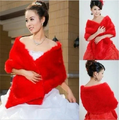 Fiery sales Classic Ivory/white/Black/Red Bridal shawl Fake fur Wedding dress Wrap shrug Party Jackets coat Stole