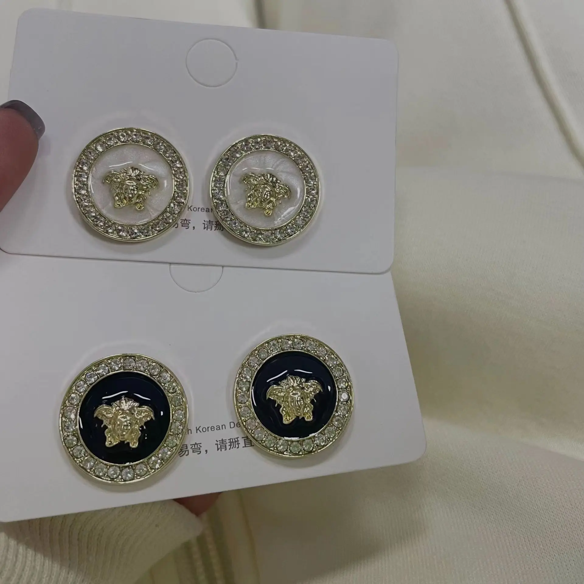 أقراط مزاجية مرصعة بالألماس، أقراط زيتية بتصميم هندسي لطيف على الطراز الفرنسي القديم #3