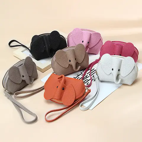 Purse Leather Coin New Cute Elephant Cow Leather Women's Coin Purse Creative Card key lipstick storage bag Holder Wallet For Women