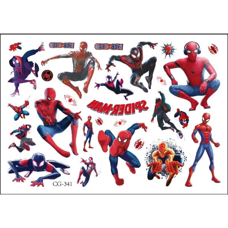 Marvel Spider Man Tattoo Stickers Anime Figures Kids Cartoon Sticker Cute Birthday Party Tattoo Stickers Water Transfer Stickers