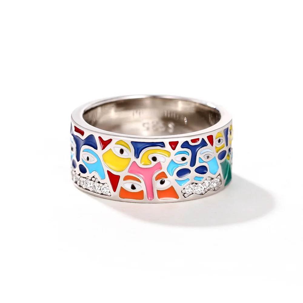 Huitan Neu gestaltete farbige Emaille-Damenringe für Party, ästhetisches Muster, luxuriöse goldfarbene Ringe, ausgefallenes Geschenk, Modeschmuck
