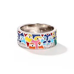 Huitan Newly Designed Colored Enamel Women Rings for Party Aesthetic Pattern Luxury Gold Color Rings Fancy Gift Fashion Jewelry