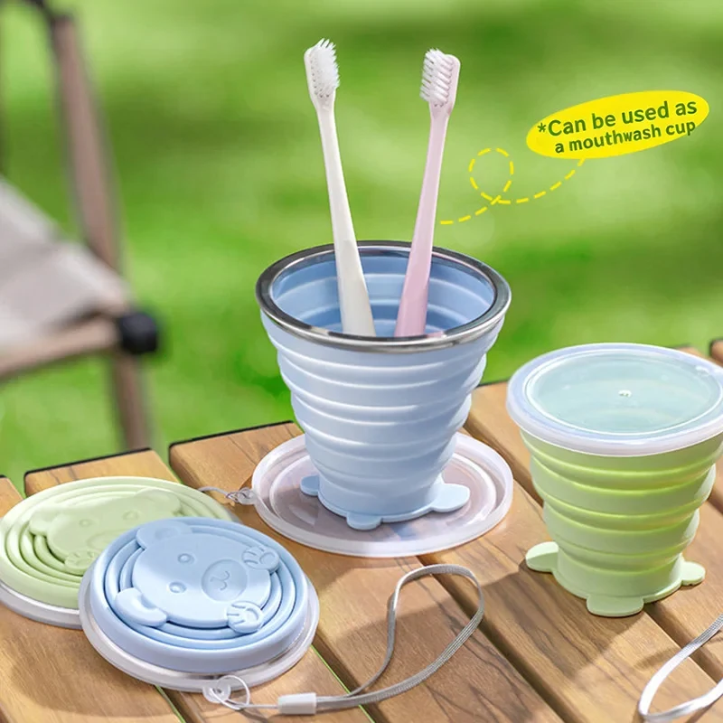 Portable Foldable Silicone Cup for Travel Cute Bear Design Collapsible Water Bottle Mouthwash Cup 180ml view 3