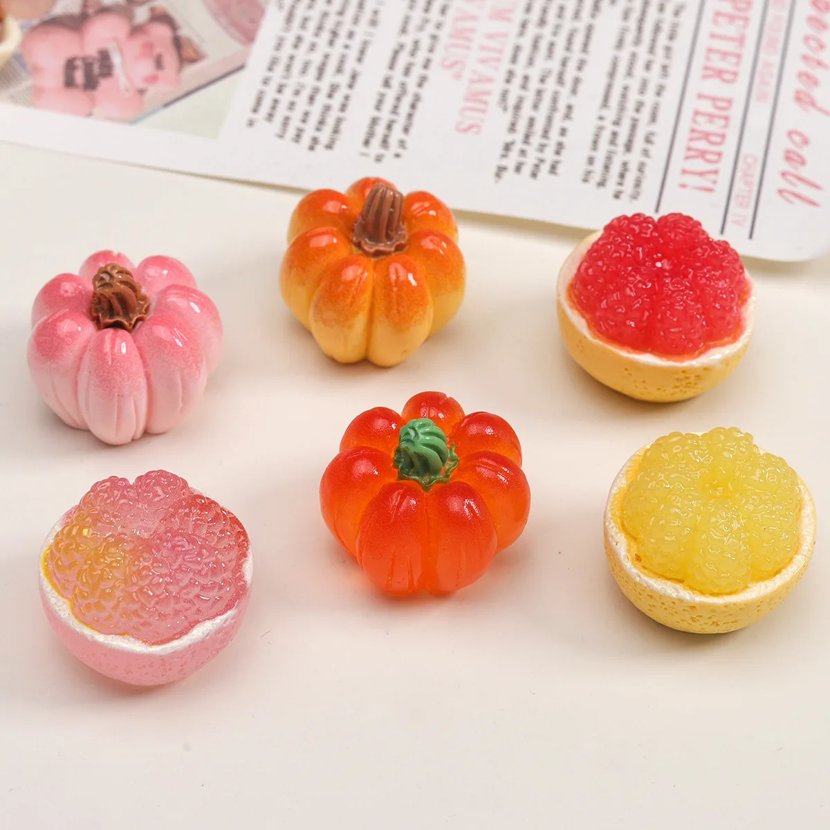10/100pcs Kawaii Miniatures 3D Pomelo Pumpkin Resin Dollhouse Cabochon Decor DIY Charm Accessory Scrapbook Decorations