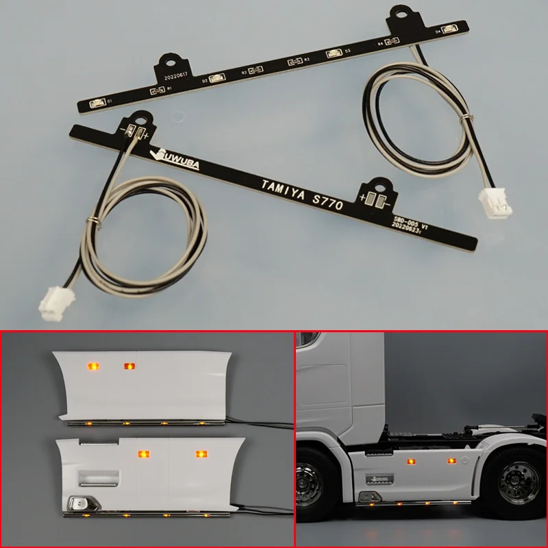 

1 Pair 1:14th Scale LED Side Skirt Lights Lamp Bar for Tamiya RC Truck Tipper SCANIA 770S 6X4 56368 Model Car DIY Parts