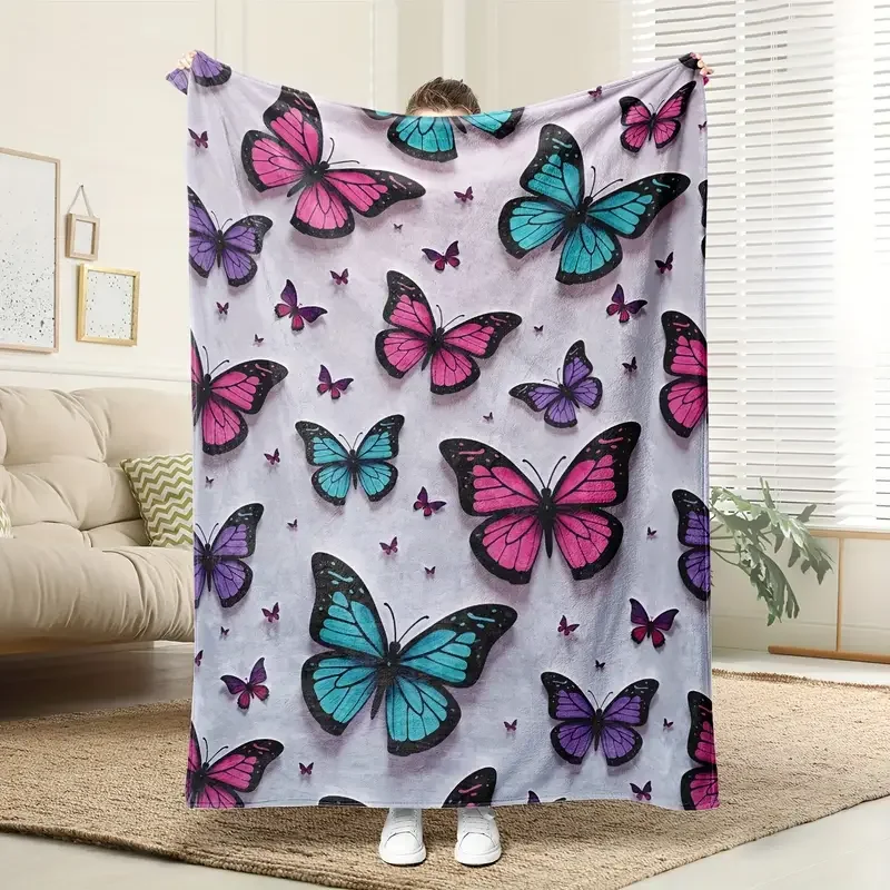 

Цельное уютное фланелевое одеяло на тему бабочки — для дивана, путешествий, кровати, кемпинга, офиса, украшения, комфорта и тепла