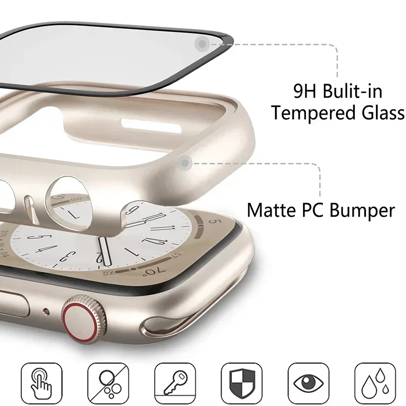 Accessori per Cover in vetro temperato per Apple Watch 45mm 41mm 44mm 40mm 42mm proteggi schermo iwatch Case series 9 4 5 6 SE 7 8 3 2