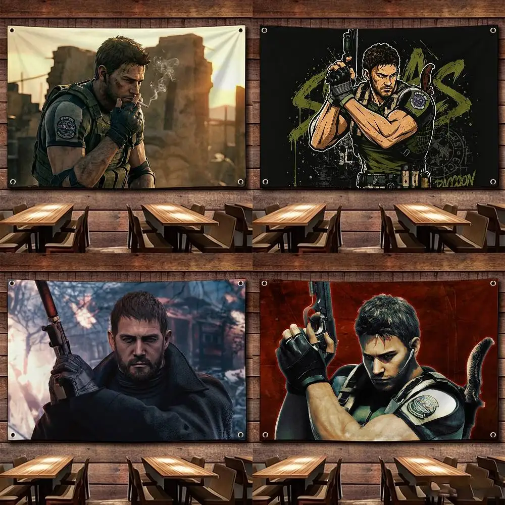 Chris Redfield Resident Evil   Flags Suitable For Party Club Outdoor Interior Wall Decoration Banner Fans Gift