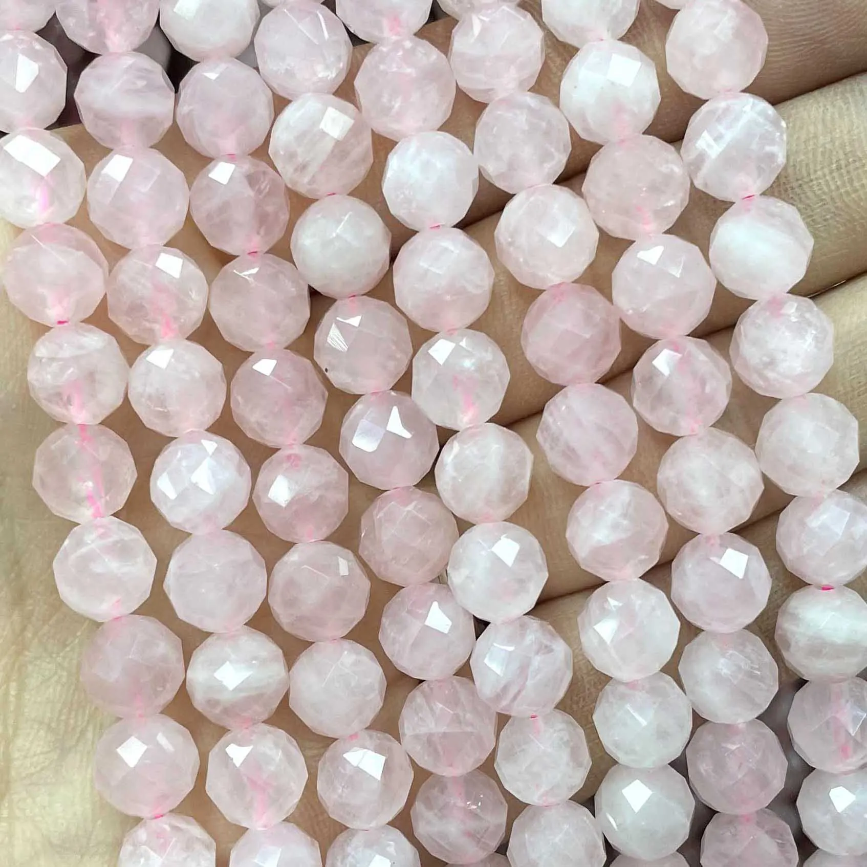 Natural Stone Faceted Rose Quartz Round Gemstone Spacer Beads For Jewelry Making DIY Bracelet Accessories 6/8/10MM 7.5''inches