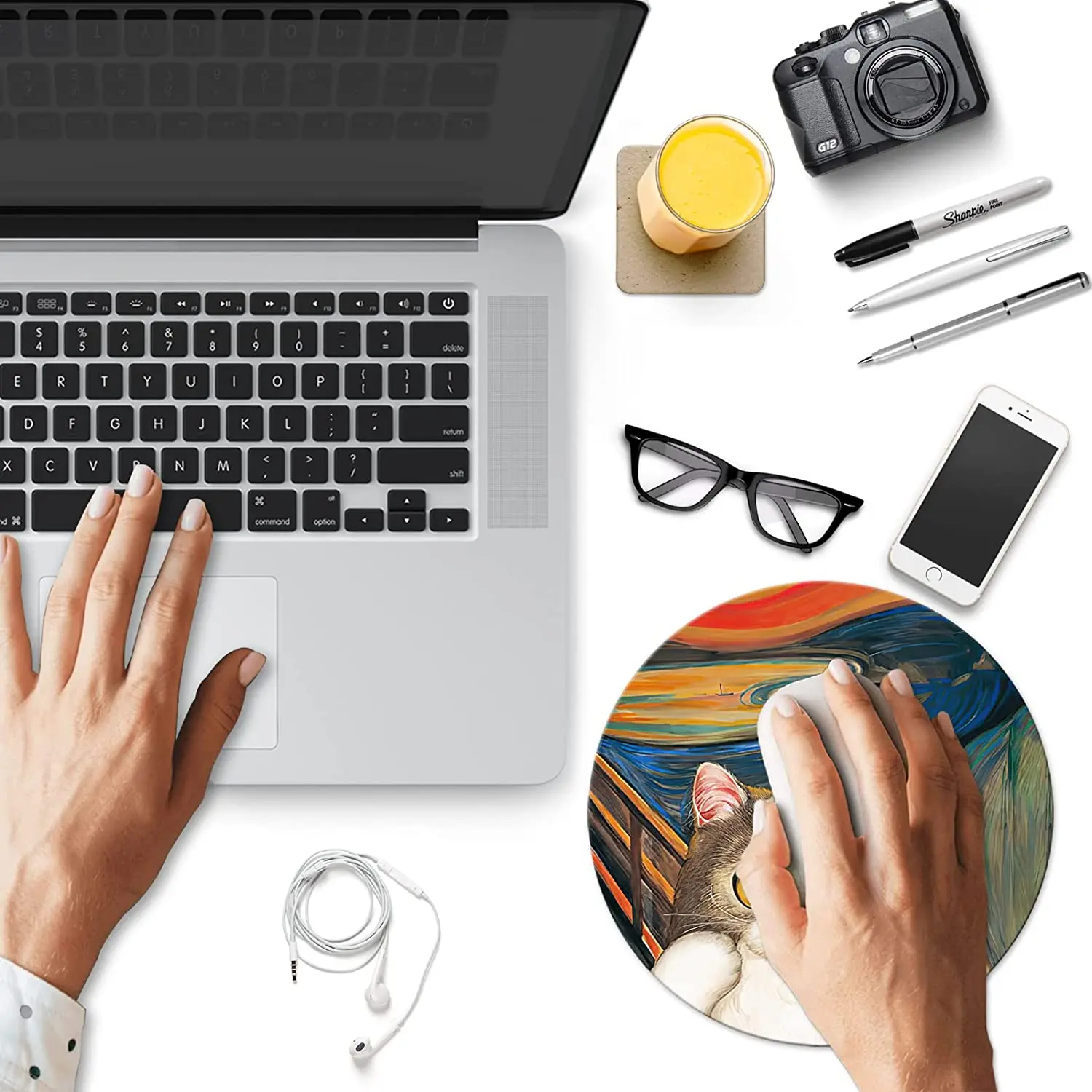 Cute Cat Round Mouse Pad Small Non-Slip Rubber Mouse Pads Computer and Laptop Mouse Mat for Office Desk Gaming Decor